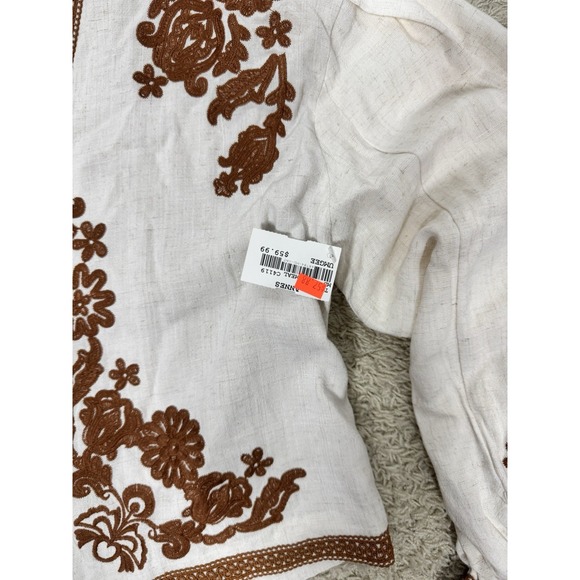 Umgee Linen Blend Lace Embroidered Jacket Cropped Puff Sleeve Size M Festival - Picture 7 of 12